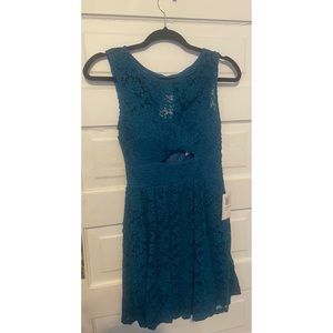 Short Teal Floral Lace Dress w/ Front Eyelet